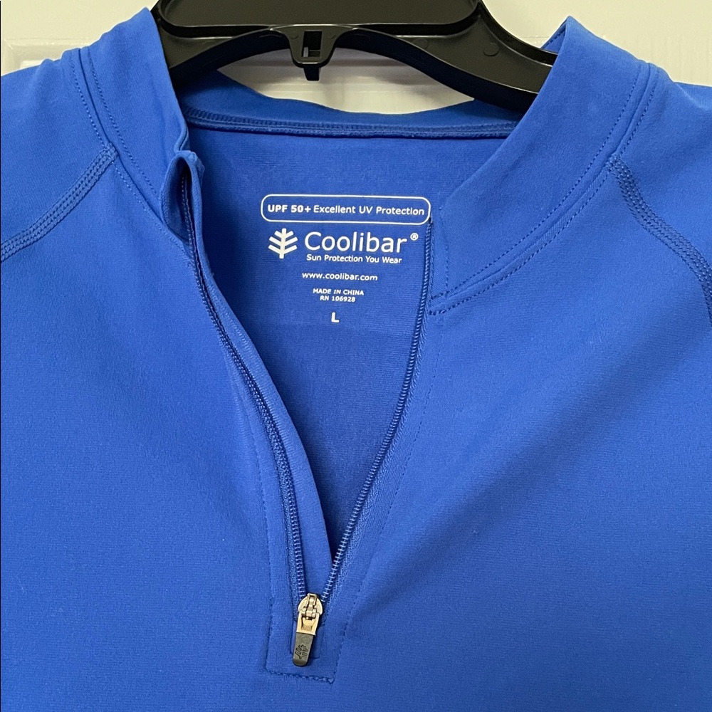 Coolibar women’s quarter zip royal blue UPF 50+ sun protection short sleeve top